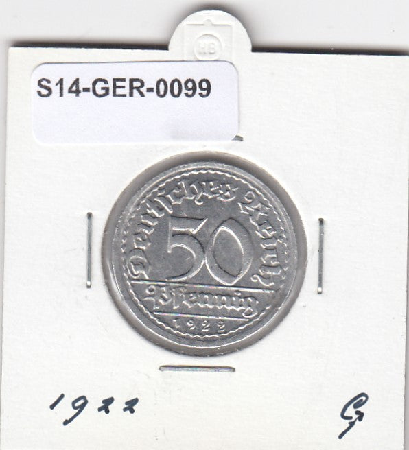 S14-GER-0099 Duitsland 50 Pfennig XF 1922 KM27 G