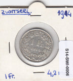S14-SWI-0006 Switzerland 1 franc 1914  VF KM# 24 zilver