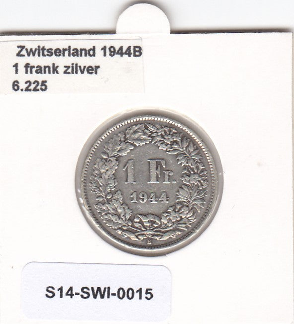 S14-SWI-0015 Switzerland 1 franc 1944  VF KM# 24 zilver