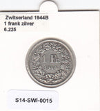 S14-SWI-0015 Switzerland 1 franc 1944  VF KM# 24 zilver