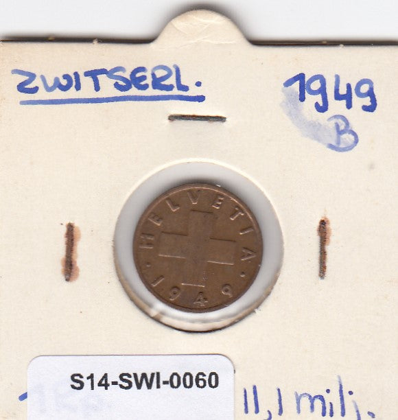 S14-SWI-0060 Switzerland 1 rappen 1949  VF KM# 46