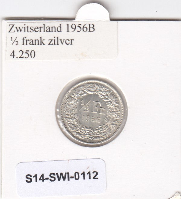 S14-SWI-0112 Switzerland 1/2 franc 1956  XF KM# 23 zilver