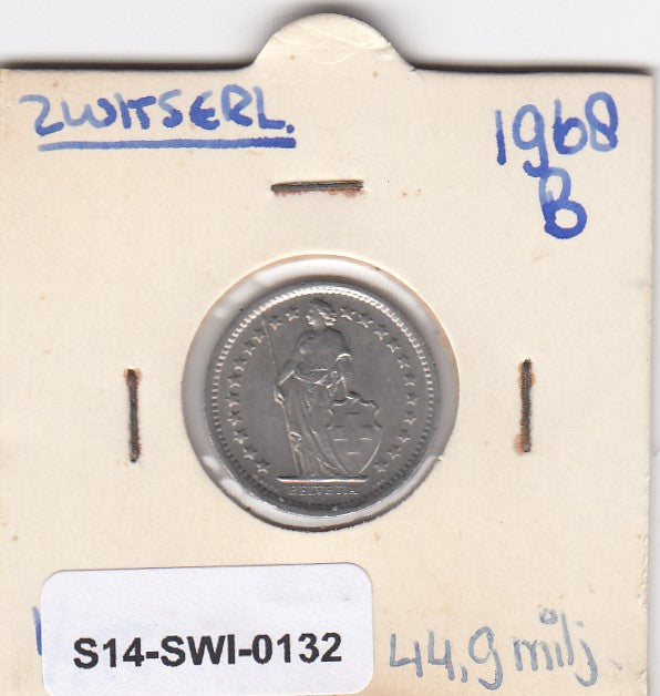 S14-SWI-0132 Switzerland 1/2 franc 1968 B XF KM# 23a