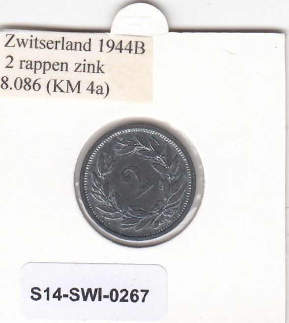 S14-SWI-0267 Switzerland 2 rappen 1944  UNC KM# 4.2b