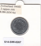 S14-SWI-0267 Switzerland 2 rappen 1944  UNC KM# 4.2b