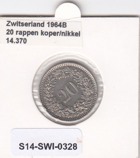 S14-SWI-0328 Switzerland 20 rappen 1964  VF KM# 29a
