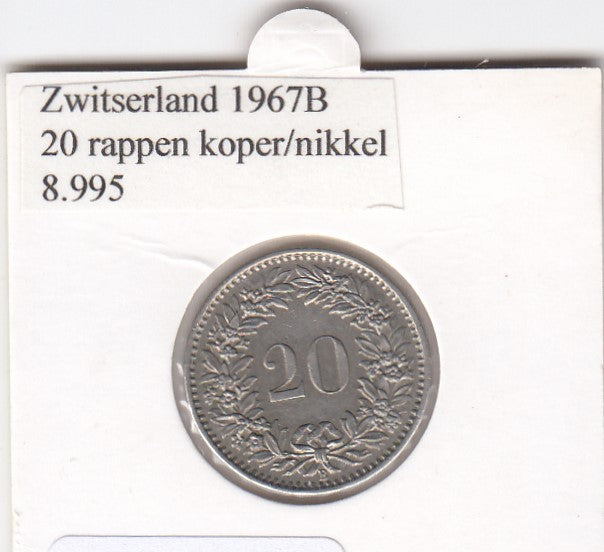 S14-SWI-0334 Switzerland 20 rappen 1967  VF KM# 29a