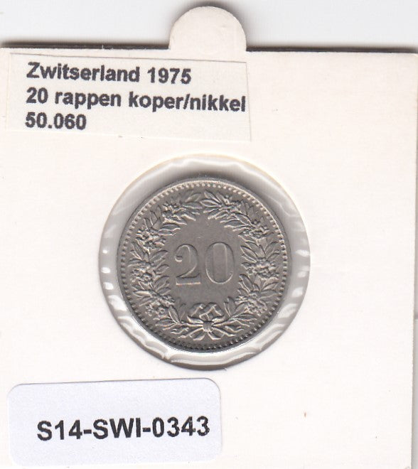S14-SWI-0343 Switzerland 20 rappen 1975  XF/UNC KM# 29a