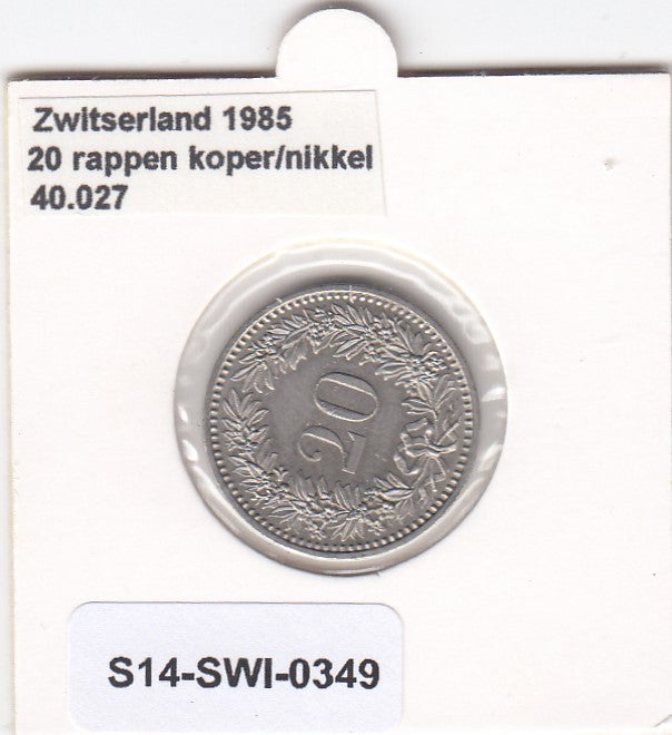 S14-SWI-0349 Switzerland 20 rappen 1985  XF/UNC KM# 29a