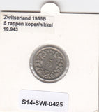 S14-SWI-0425 Switzerland 5 rappen 1955  VF KM# 26