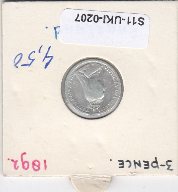 S14-UKI-0207 United Kingdom 3 pence 1892 zilver FI/VF KM 758