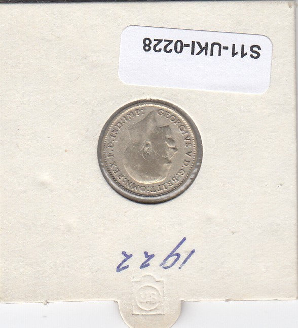 S14-UKI-0228 United Kingdom 3 pence 1922 zilver XF KM 813a