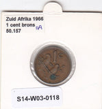 S14-W03-0118 South Africa 1 cent 1966  VF KM# 65.2 Legend in Afrikaans - ""SUID-AFRIKA""