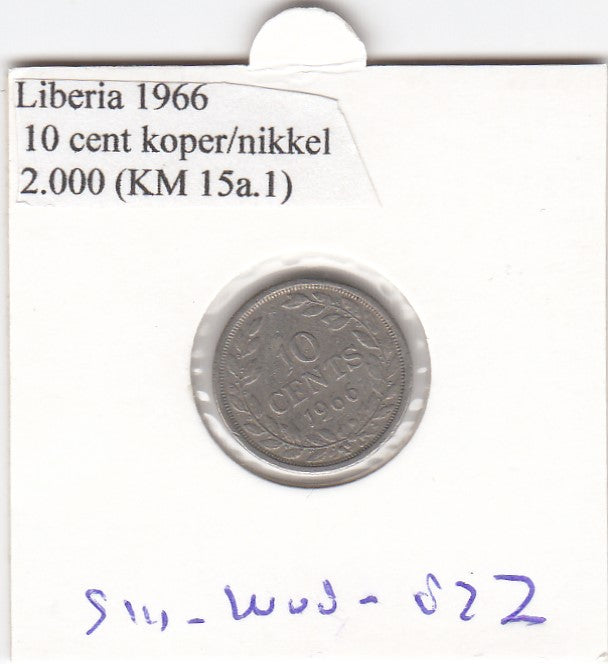 S14-W08-0082z Liberia 10 cents 1966  VF KM# 15a.2