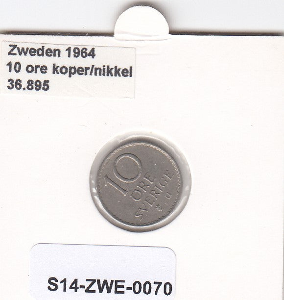 S14-ZWE-0070 Sweden 10 Ore 1964  VF KM-835