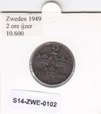 S14-ZWE-0102 Sweden 2 Ore 1949  VF KM-811