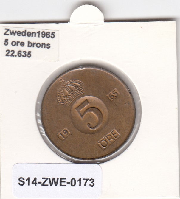 S14-ZWE-0173 Zweden 5 Ore 1965 XF KM-822