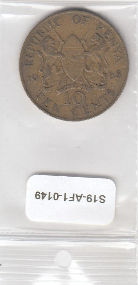 S19-AF1-0149 Kenya 10 Cents 1968  KM2 VF-