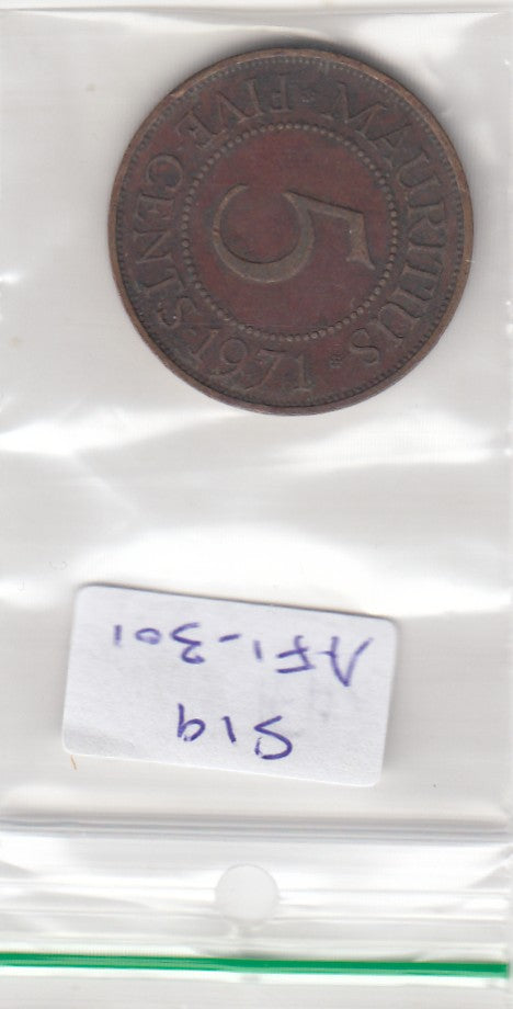 S19-AF1-0301 Mauritius 5 Cents 1971 KM34 Zeer Fraai