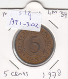 S19-AF1-0302 Mauritius 5 Cents 1978  KM34 VF