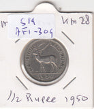 S19-AF1-0309 Mauritius 1/2 Rupee 1950  KM28 VF