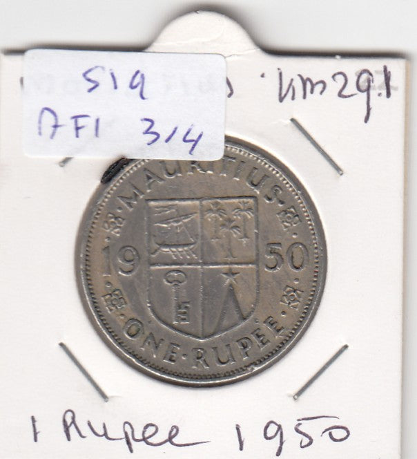 S19-AF1-0314 Mauritius 1 Rupee 1950  KM29 VF