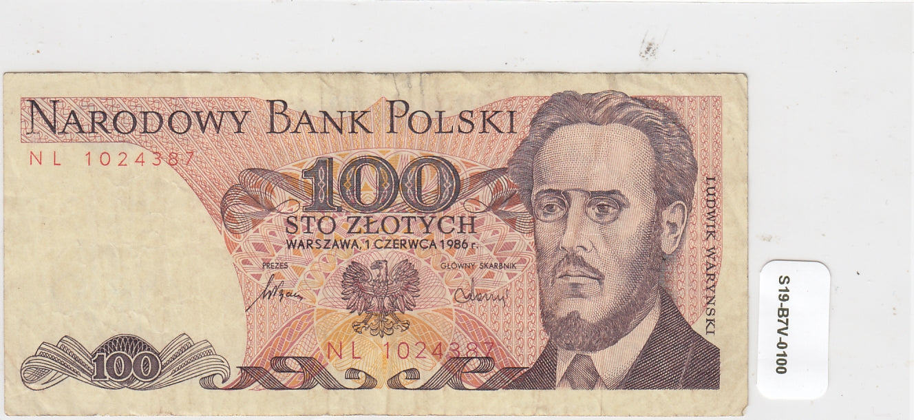 S19-B7V-0100 POLAND 100 ZLOTYCH 1986   P-143 VF