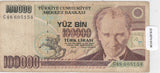 S19-B7V-0136 TURKEY 100000 LIRE 1970  P205a FI/VF WITH SECURITY