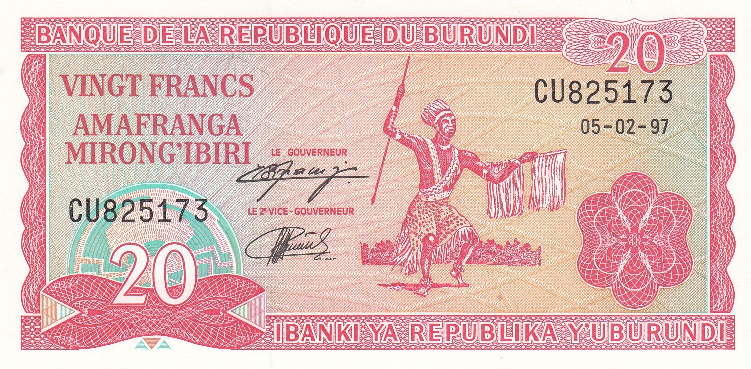 S19-BAN-0036 Burundi 20 Francs 35462  P27d UNC Sinamenye  Nteziryayo