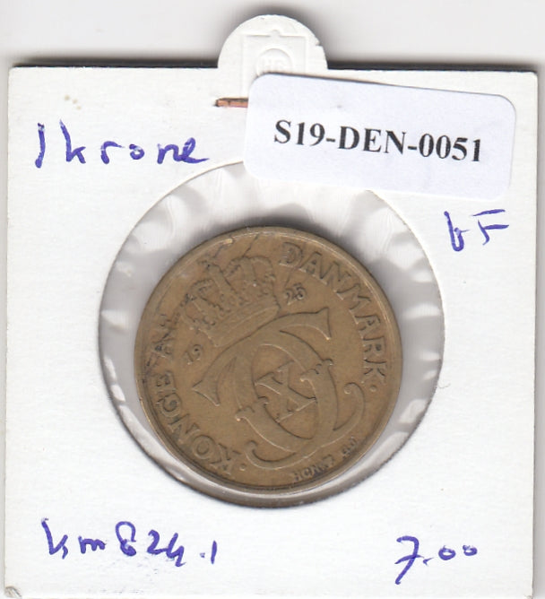 S19-DEN-0051 Denemarken 1 krone 1925  KM# 824 VF