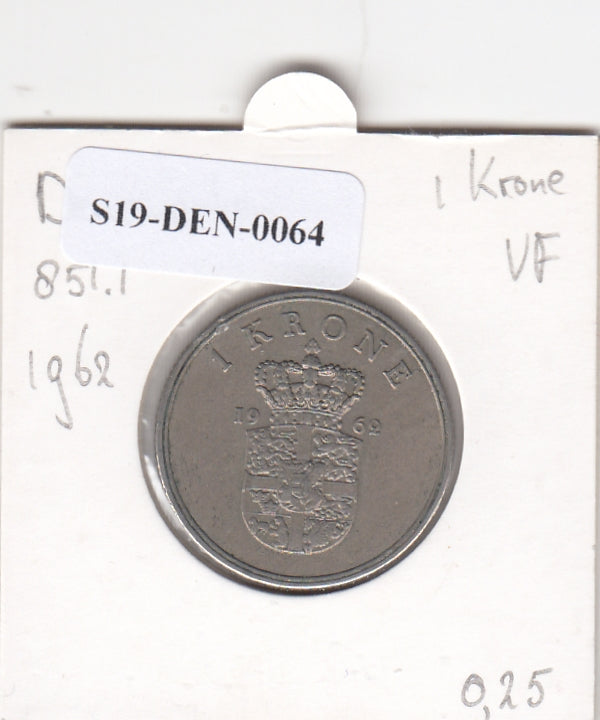 S19-DEN-0064 Denemarken 1 krone 1962  KM# 851 VF