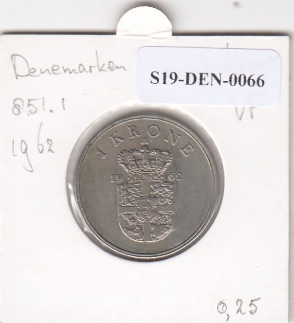 S19-DEN-0066 Denemarken 1 krone 1962  KM# 851 VF