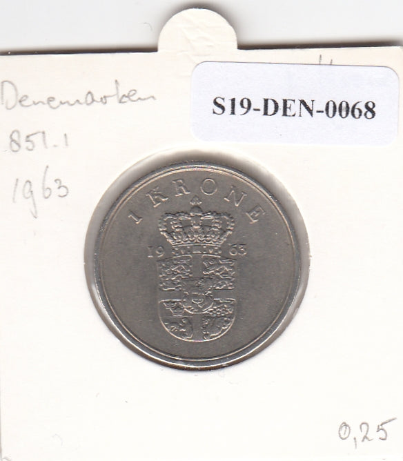 S19-DEN-0068 Denemarken 1 krone 1963  KM# 851 VF