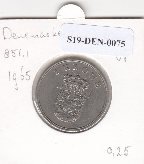 S19-DEN-0075 Denemarken 1 krone 1965  KM# 851 VF