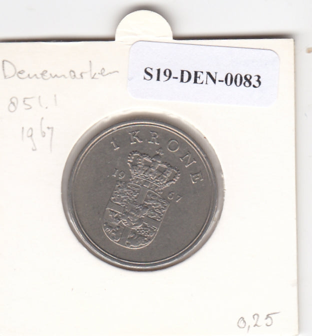 S19-DEN-0083 Denemarken 1 krone 1967  KM# 851 VF
