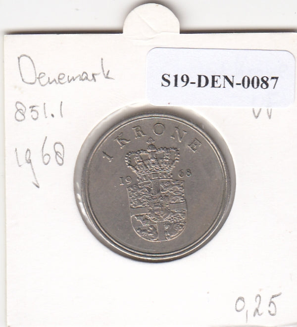 S19-DEN-0087 Denemarken 1 krone 1968  KM# 851 VF