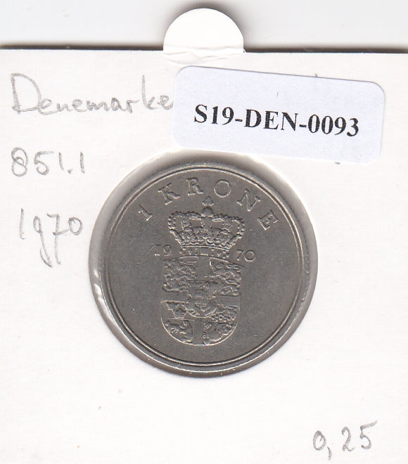 S19-DEN-0093 Denemarken 1 krone 1970  KM# 851 VF