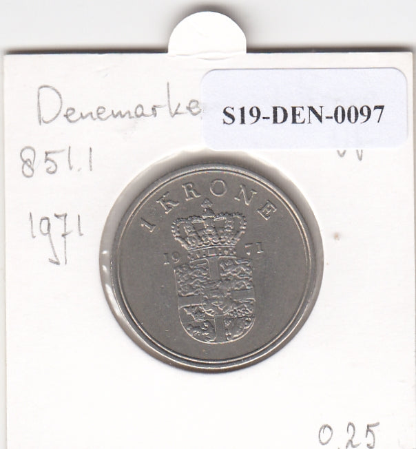 S19-DEN-0097 Denemarken 1 krone 1971  KM# 851 VF