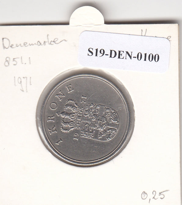 S19-DEN-0100 Denemarken 1 krone 1971  KM# 851 VF