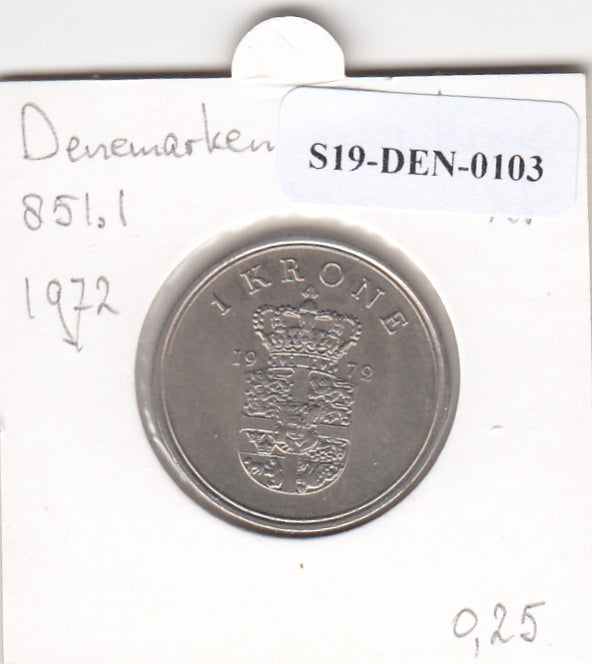 S19-DEN-0103 Denemarken 1 krone 1972  KM# 851 UNC
