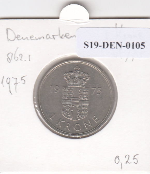 S19-DEN-0105 Denemarken 1 krone 1975  KM# 862 XF