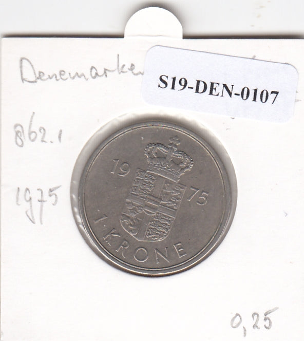 S19-DEN-0107 Denemarken 1 krone 1975  KM# 862 XF