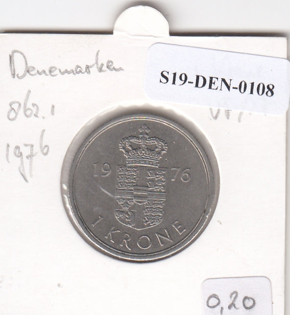 S19-DEN-0108 Denemarken 1 krone 1976  KM# 862 VF