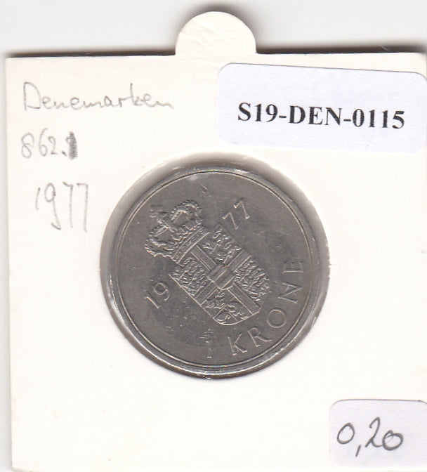 S19-DEN-0115 Denemarken 1 krone 1977  KM# 862 VF