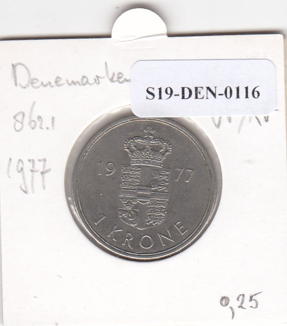 S19-DEN-0116 Denemarken 1 krone 1977  KM# 862 XF