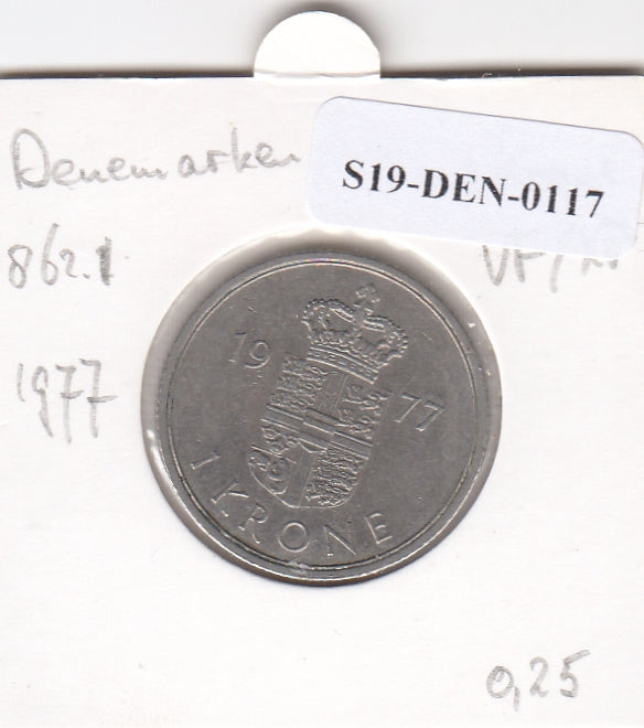 S19-DEN-0117 Denemarken 1 krone 1977  KM# 862 XF