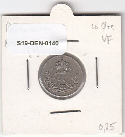 S19-DEN-0140 Denemarken 10 øre 1949 KM# 841 ZFR