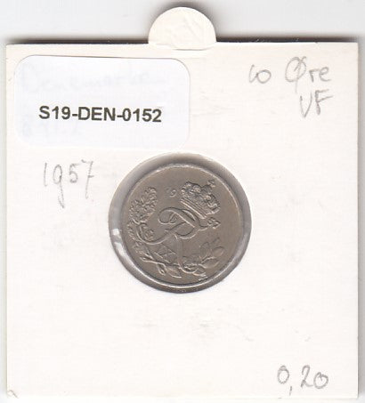 S19-DEN-0152 Denmark 10 ore 1957  KM# 841 VF
