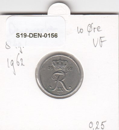 S19-DEN-0156 Denemarken 10 øre 1962 KM# 849 Zeer Fraai