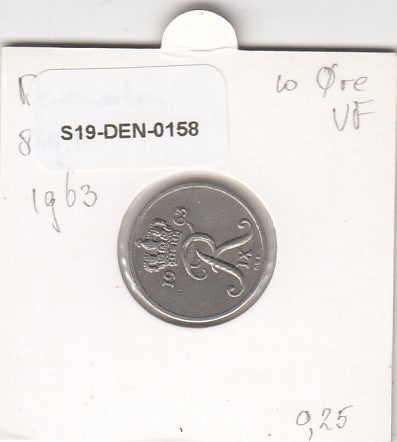 S19-DEN-0158 Denemarken 10 ore 1963 KM# 849 Zeer Fraai